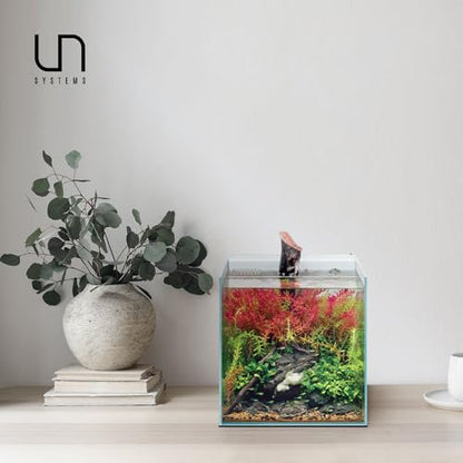 Ultum Nature Systems Rimless All in One Aquarium - Cube Fish Tank, Freshwater AIO Aquarium, Rimless Fish Tank w/Triple-Chamber Filter & White Background - 7 Gallon - 11.81" x 11.81" x 11.81" - 30A