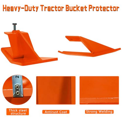 Doublehorse Tractor Bucket Edge Protector: 2pcs Skid Anti-Rust Protector Heavy Duty Orange Loader Attachment for Snow Gravel Sand Work