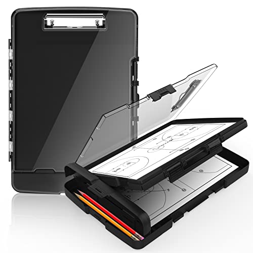 Sooez Original Clipboard with Storage & Pen Holder, Heavy Duty Clip Boards | Dual Compartment, Clearview, Dry Erase, High Capacity, Real Hinge, High Capacity, Pen Holder, Coach School & Office Supplies - color: Black