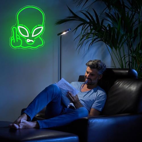 Alien Neon Sign for Wall Decor, USB Powered Green Game Room Neon Light, Green Alien LED Light Up Sign for Kids Birthday New Year Man Cave Teen Party Game Room Decoration - style: Green Alien