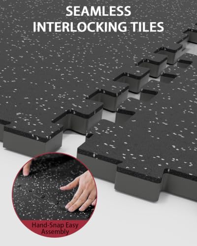 Mikolo 0.56'' Thick 12 Pcs 48 Sq Ft Gym Flooring Mats, High-Density EVA Foam with Rubber Top, Interlocking Exercise Equipment Mats for Home Gym, Protective Workout Mat - size: 24"L x 24"W x 0.6"Th | 36 Tiles (144 Sq Ft)