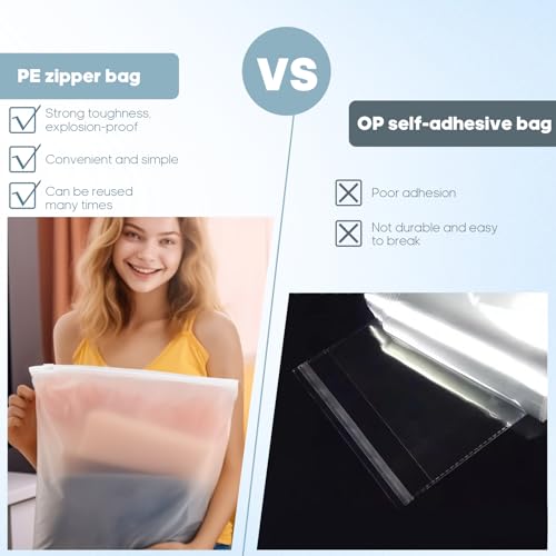 50Pcs Frosted Zipper Poly Bags for Clothing, 12x16 Inch Plastic Packaging Bags for Small Businesses orTravel Storage, Clear Apparel Bag for Hoodies, Dress，Sweater | No Vent Holes - size: 50Pcs-12x16 Inch(Medium)