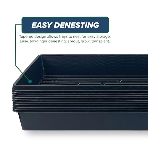 5 Pack of Durable Black Plastic Growing Trays (Without Drain Holes) 21" X 11" X 2" - Flowers, Seedlings, Plants, Wheatgrass, Microgreens & More - size: 5 pack