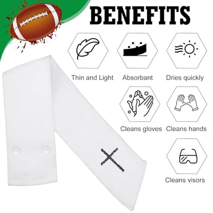 Fanfanwin 12 Pcs Football Streamer Towel with Buttons Bulk, White, Cross | Football Drip Thin Towel, Button Prevents Slipping, Quick Dry Sport Workout, Lightweight Sweat Absorbent Towel Athlete - color: White, style: Cross