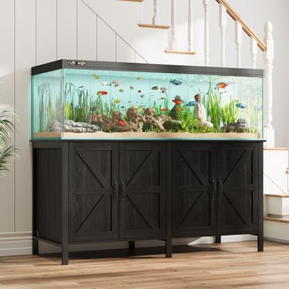 VOWNER 100-150 Gallon Fish Tank Stand with Power Outlet, Heavy Duty Aquarium Stand with Cabinet Storage for Fish Tank, Turtle Tank, Reptile Terrarium, 60" L*23.6" W Tabletop, 2200 LBS Capacity, Black - color: Black