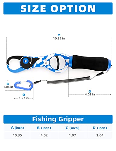 BLUEWING 10 Inch Fishing Gripper 1pc Aluminum Alloy Fish Lip Catcher Grabber with Coiled Lanyard