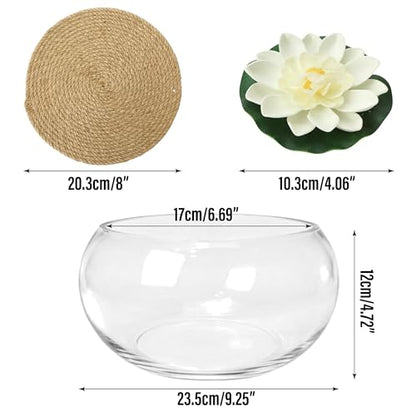 10'' Lotus Bowl Planter - Large Clear Glass Lily Flower Hydroponic Fish Tank with Braided Mat, Indoor Succulent Aquatic Plant Bonsai Terrarium Table Centerpiece Pot, No Drainage Hole Floral Round Vase