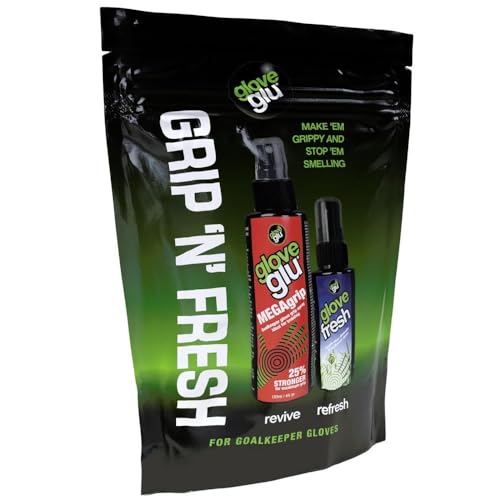 gloveglu Goalkeeper Glove Spray Bundle | 4.05 floz Goalkeeper Glove MEGAgrip Spray + 1.7 floz Goalkeeper Glove Wash & Prepare Spray | Ideal for Goalies, Soccer Training & Match Day Performance - style: Revive + Refresh