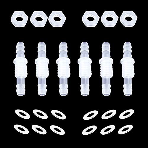 1/4” Thru-Bulk Bulkhead Plastic Hose Barb Fittings Union Adapter Fittings for Aquarium Fuel Gas Liquid Air with Metal washers (Pack of 6)