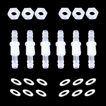 5/16” Thru-Bulk Bulkhead Plastic Hose Barb Fittings Union Adapter Fittings for Aquarium Fuel Gas Liquid Air with Metal washers (Pack of 6)