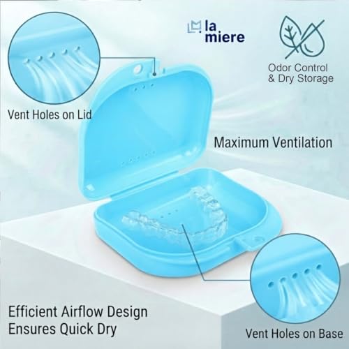 LA MIERE Retainer Case - 1 Pack- Odorless Mouth Guard Case - Ventilated, Durable & Hygienic Dentures & Aligners, Sky Blue - color: Sky Blue