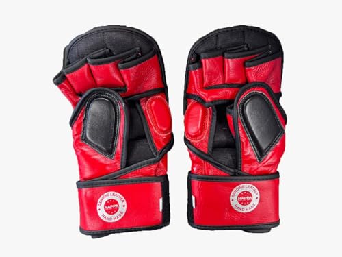 Cowhide Leather MMA Shooter Boxing Gloves, Leather, Black and Red, for Training and Sparring Gloves