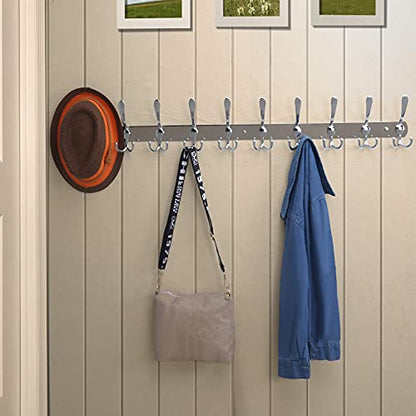 Dseap Coat Rack Wall Mount - 38” Long 10-Tri-Hooks Heavy Duty Coat Hanger Rail Wall Hooks for Hanging Coats Hats Clothing Clothes Purse Mudroom Entryway, Chromed - color: Chrome Finish, size: L=38” (1 Pcs)