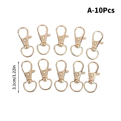 BREAKA 10Pcs/Set Metal Swivel Lobster Hook Clasp Keyring Snap Clasp Bag Jewelry Lanyard Trigger Buckle DIY Bag Accessories (Color : H) - color: H