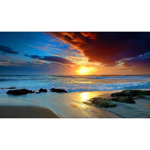 Sunset Beach Aquarium Background Sunrise Ocean Seashore Fish Tank Background Ocean Seascape Terrarium Backgrounds Amazing Sunrise Over Seacoast Sand Ocean Waves Reptile Tank Backgrounds 24x16in - color: Dark Blue, size: 24(W)x16(H)inches/ 60(W)*40cm(H)