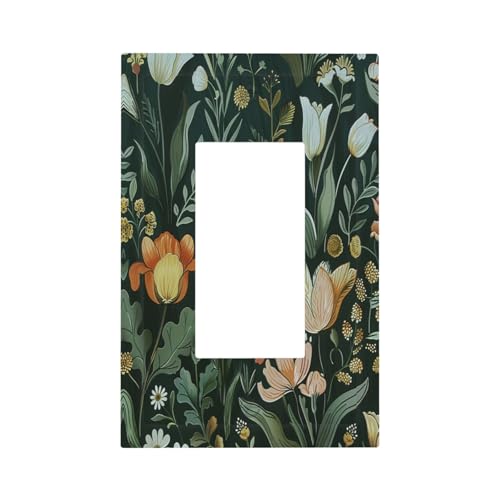 Decorative Outlet Covers with Rustic Green Plant Leaf Flower Tulips Design 1 Gang Rocker Light Switch Covers Single Decora GFCI Device Wall Plate Faceplate for Bedroom Home Decor - color: Tulips Flower, size: 1-Gang Rocker/5 x 3 IN