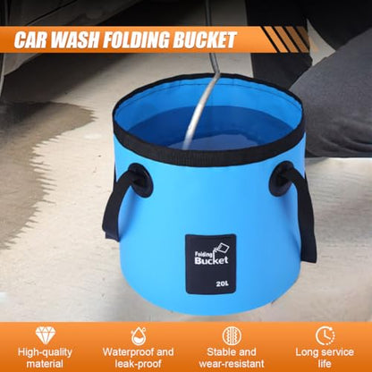 Collapsible Bucket Water Container with Handle - 5 Gallon 20L Multifunctional Portable Wash Basin - Foldable Water Bucket for Camping Fishing Hiking Gardening Car Washing&Outdoor Use(SkyBlue)