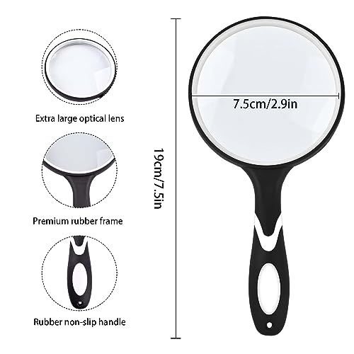 Large Magnifying Glass, 10X Magnifying Glasses for Reading Hobbies Applied to Science Books Hobby Observation Premium Soft Hand Shank Magnifier for Seniors - color: White