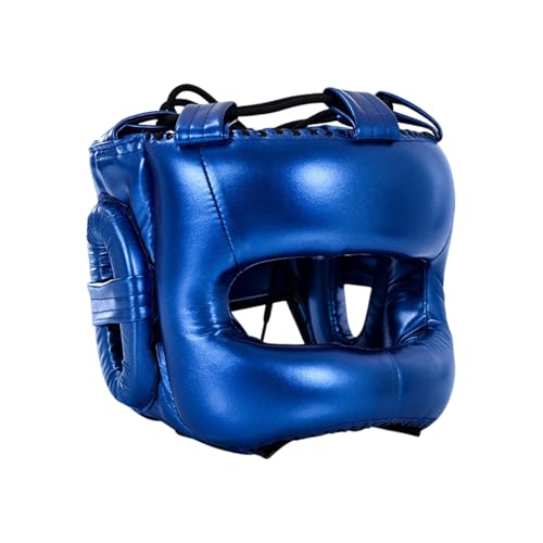 Adjustable Boxing Headgear with Full Coverages Protections Easy Liners Kickboxing Helmet for Athletes Present Muay Thai Helmet - color: Blue