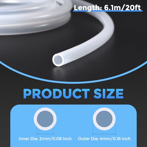 Silicone Tubing,2mm ID x 4mm OD Pure Silicon Tube High Temp Silicone Hose [for Home Brewing,Beer Line,Wine Making,Aquaponics]-20 ft Length/Clear - size: 2mm ID x 4mm OD, style: 20 Feet