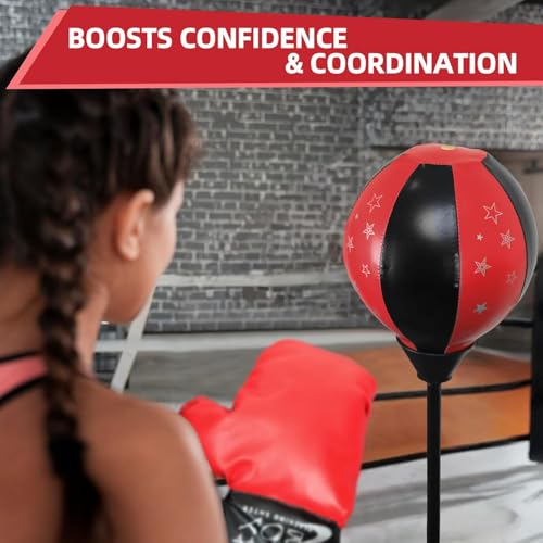 Elevon Punching Bag with Stand, Ajustable Height Punch Bag Stand with Gloves, Easy to Assemble Sports Training, 4ft x 12" – Multiple