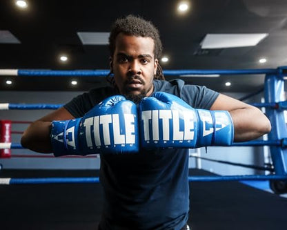 TITLE Boxing Inferno Intensity Lace Training Gloves - MMA, Kickboxing, Punching Bag, Sparring - 14, 16, 18oz - color: Blue/White, size: 16 oz