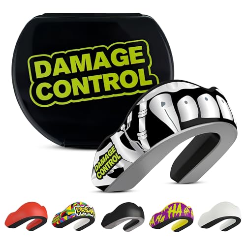 DAMAGE CONTROL Extreme Impact Sports Mouth Guard w/Case | Boil & Bite Fit, Shock-Absorbing Pads, Ventilated Case – MMA, Boxing, Hockey, Football, Rugby, Lacrosse & BJJ - color: Giga Bite Ei, size: Adult
