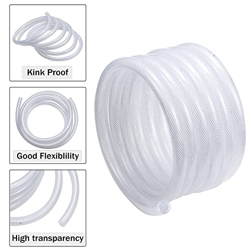 DAVCO 1" ID - 25 ft Heavy Duty Braided Clear Plastic Vinyl Tubing with 2 Stainless Clamps, Flexible High Pressure Reinforced PVC Plastic Tube Hose, Non-toxic, BPA Free - size: 1"ID, style: 25 Feet