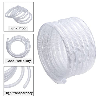 DAVCO 1" ID - 25 ft Heavy Duty Braided Clear Plastic Vinyl Tubing with 2 Stainless Clamps, Flexible High Pressure Reinforced PVC Plastic Tube Hose, Non-toxic, BPA Free - size: 1"ID, style: 25 Feet
