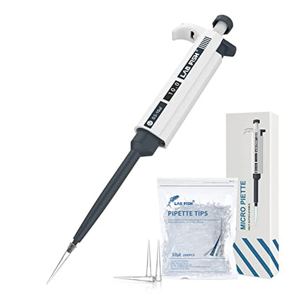 LAB FISH Laboratory Micropipette 0.5-10ul Capacity High Accurate Single Channel Pipettor Manual Adjustable Volume Pipettes Increment 0.1ul with 1000pcs 10ul Pipette Tips Set - style: 0.5-10ul Set