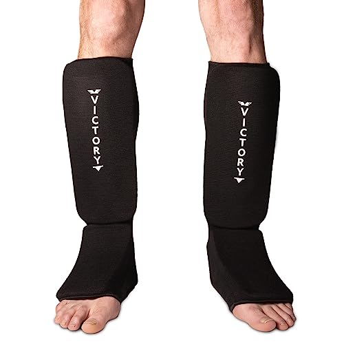 Cloth Shin & Instep Padded Guards - Kickboxing, Muay Thai Sparring Protective Leg Shin Foam for Kids and Adults (Pair) - size: Medium
