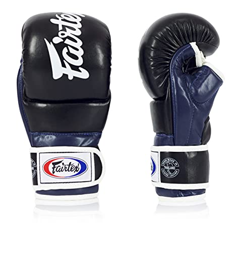 Fairtex FGV18 MMA Boxing Gloves, Leather Muay Thai Martial Arts Training - color: Black/Blue, size: Large