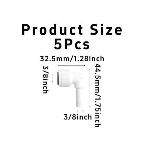 3/8 Inch Stem Elbow Connector, 90 Degree Push to Connect Plastic Quick Fittings for Water Pipe, Reverse Osmosis System, Aquarium Tubing, Easy Plug-In Elbow Joint, White (5 Pack) - size: 5 Pack