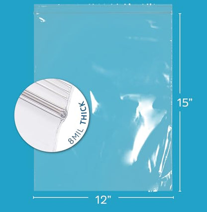 GPI - 12" x 15" Ultra Heavy-Duty Zip Bags, Large 8 Mil Thick Reclosable Puncture-Resistant Plastic Zipper Baggies, Resealable Poly Zip Top Bag for Construction, Tools & Sharp Objects. 50 Count - size: 12" x15"