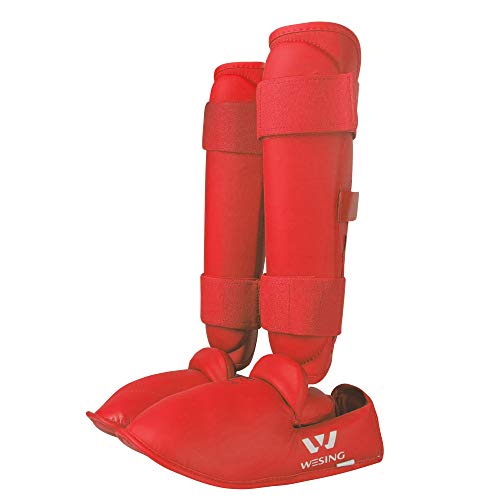 WESING Karate shin and Instep Guard Karate Gloves Approved by WKF - color: red, size: Medium