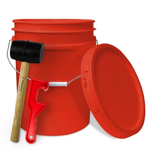 5 Gallon Plastic Bucket with Airtight Lid | Food Grade Bucket | BPA-Free | Heavy Duty 90 Mil All Purpose Pail | One 12" Rubber Mallet & One Lid Opener Included | 1 Pack