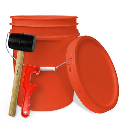 5 Gallon Plastic Bucket with Airtight Lid | Food Grade Bucket | BPA-Free | Heavy Duty 90 Mil All Purpose Pail | One 12" Rubber Mallet & One Lid Opener Included | 1 Pack