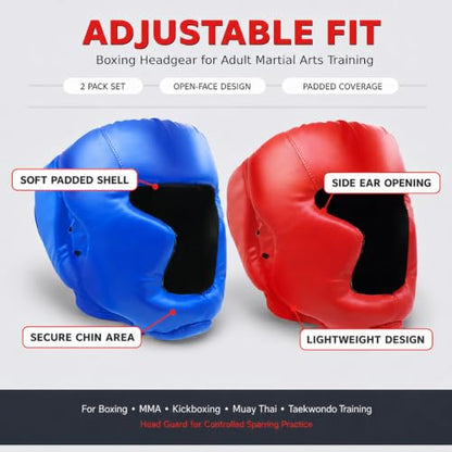 2 Pack Boxing Headgear for Men and Women, Adjustable Sparring Head Guard for Boxing, MMA, Kickboxing, Muay Thai and Taekwondo Training - color: Blue,Red