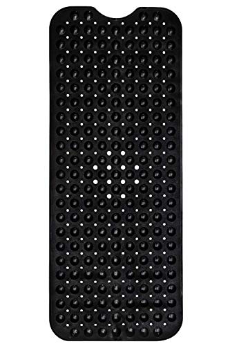 Bath Mat – 40 x 16 Inch Extra Long Non Slip Bathtub Mat – Anti Slip Black Shower Mat with Suction Cups – Bathroom Mat for Tub and Smooth Shower Floors (Black 40x16) - color: Black