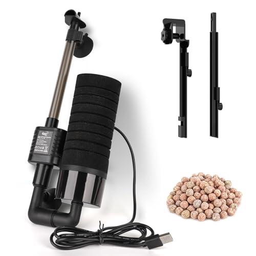 hygger USB Single Sponge Filter, Small Aquarium Filter with Adjustable Hanging Clip and Suction Cup, Duckbill Outlet, Rain Pipe Outlet, Extra Spare Sponge