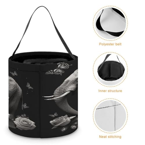 Halloween Trick Or Treat Bags With Handles Collapsible Candy Bucket Reusable Elephant And Butterfly Printed Goody Bucket For Holiday Party Gifts - color: Elephant and Butterfly