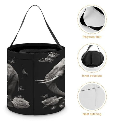 Halloween Trick Or Treat Bags With Handles Collapsible Candy Bucket Reusable Elephant And Butterfly Printed Goody Bucket For Holiday Party Gifts - color: Elephant and Butterfly