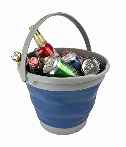 SAMMART 10L (2.6 gallons) Collapsible Plastic Bucket - Foldable Round Tub with Handle- Portable Fishing Bucket/Water Pail - Pop Up Saving (Grey/Mist Blue (Set of 2)) - color: Grey/Mist Blue (Set of 2)