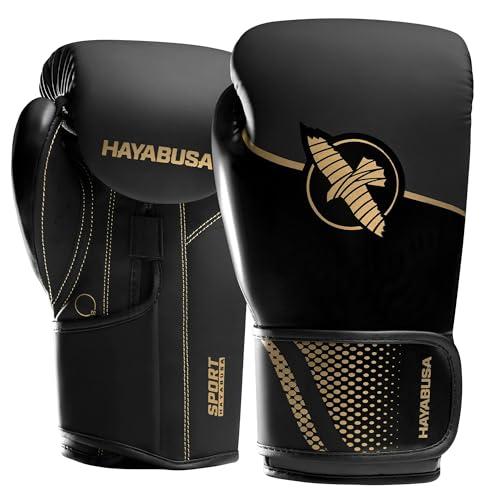 Hayabusa Sport Boxing Gloves - Dual-Splinted | Wrist Support, Multi-Density Foam Padding, Contoured Fit, Kickboxing Muay Thai, Beginner Sparring, 12oz 14oz 16oz, Men Women - color: Black / Gold, size: 14oz