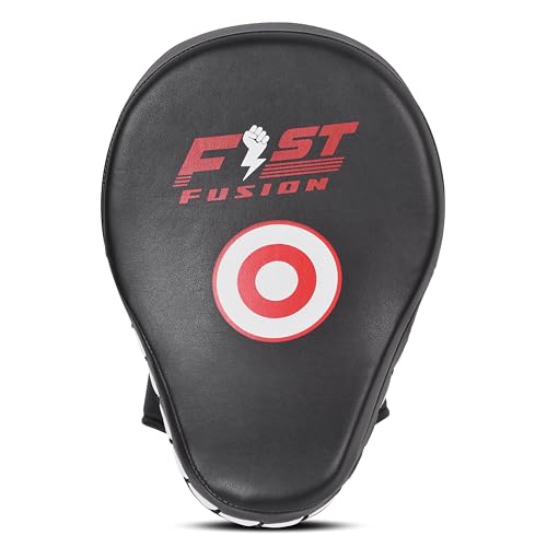 Boxing Pads Curved Focus Mitts, Maya Hide Leather Hook and jab Training Pads, Adjustable Strap Ventilated, MMA Muay Thai Kickboxing Coaching Martial Arts Punching Hand Target Strike Shield - color: Black-Whit