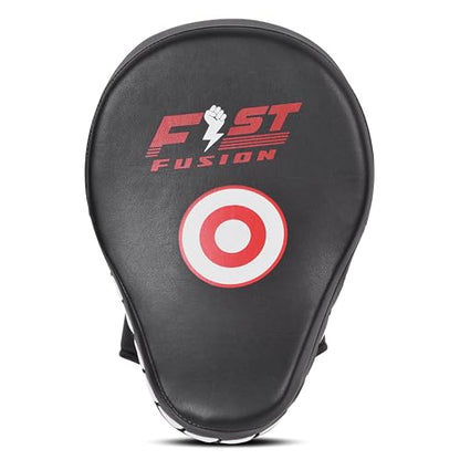 Boxing Pads Curved Focus Mitts, Maya Hide Leather Hook and jab Training Pads, Adjustable Strap Ventilated, MMA Muay Thai Kickboxing Coaching Martial Arts Punching Hand Target Strike Shield - color: Black-Whit