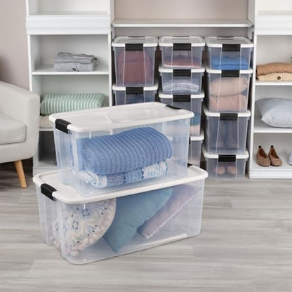 Sterilite 4-Pack Ultra Latching Box - Heavy-Duty Clear Plastic 70 Quart Storage Bins with Latching Lids, Stackable Containers for Closet, Garage, Attic, Basement, Bedroom and Office Organization - size: 70 Quart