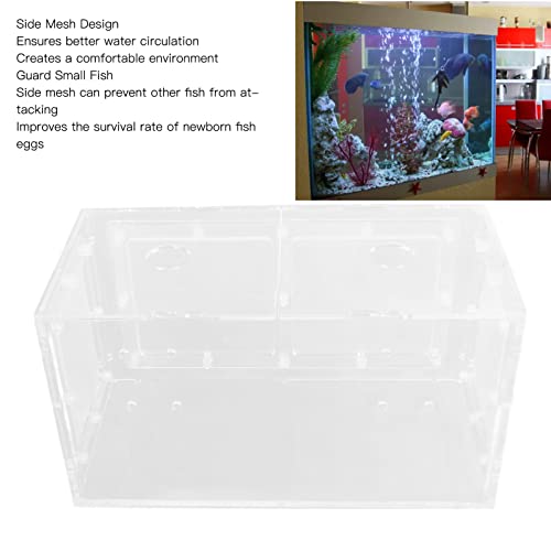 Fish Breeding Box, Acrylic Aquarium Acclimation Hatchery Incubator , Adjuatable Hook Fixing Fish Isolation Box with Lid and Mesh for Baby Fishes, Shrimp, Clownfish, Guppy