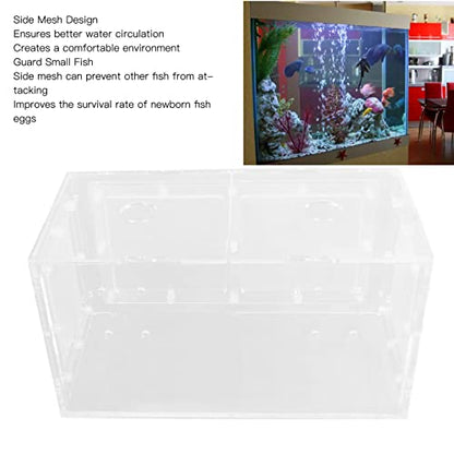 Fish Breeding Box, Acrylic Aquarium Acclimation Hatchery Incubator , Adjuatable Hook Fixing Fish Isolation Box with Lid and Mesh for Baby Fishes, Shrimp, Clownfish, Guppy