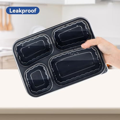 To Go Containers 40 Pack 34oz - Shrink-Wrapped Ready to Use | 4-Compartment Leak-Resistant No Pre-Wash | BPA Free Shatterproof Flexible PP | Microwave Safe, Catering & Leftover Storage - size: 34 oz